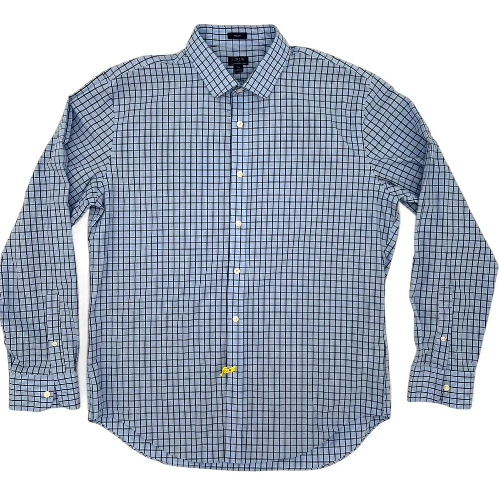 J.Crew Men’s XL Slim‎ Flex Wrinkle-Free Shirt – Blue Grid Plaid Button Down